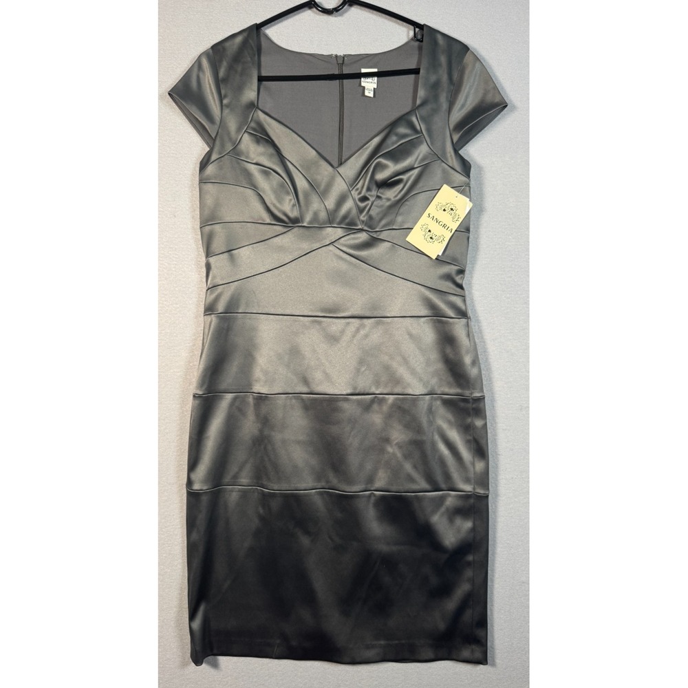 Sangria Gray Satin Cocktail Dress - Size 12 - Polyester - NEW W/Tags